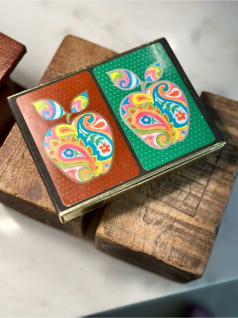 Vintage Congress Psychedelic Apple Playing Cards 2 Decks with Box Retro 70s